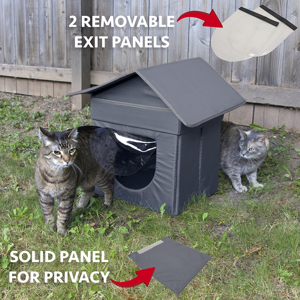 Kitty City Outdoor Stackable Cat House, Water-Resistant Kitty Condo with Dual Doors, Easy Assembly