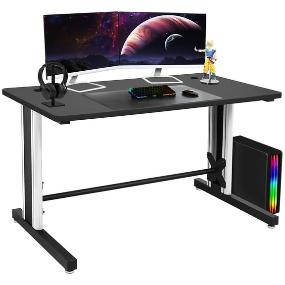 Gaming Desk, Computer Desk 25" x 58" Student PC Desk Office Desk Extra Large Modern Ergonomic Gaming Style Table Workstation - Black and White Frame - Black Top - by BenchPro
