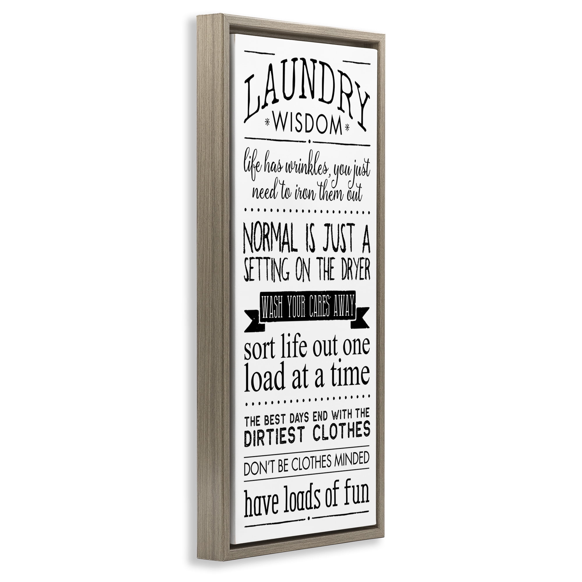 Stupell Industries Laundry Wisdom Life Phrases Typography Painting Brown Floater Framed Canvas Art Print Wall Art, 11 x 25