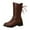 Brown, variant on Gyexs Mid Calf Boots for Women Low Heel Round Toe Leather Boots Fashion Comfy Pull on Ankle Booties with Side Zipper Brown & Size 6.5
