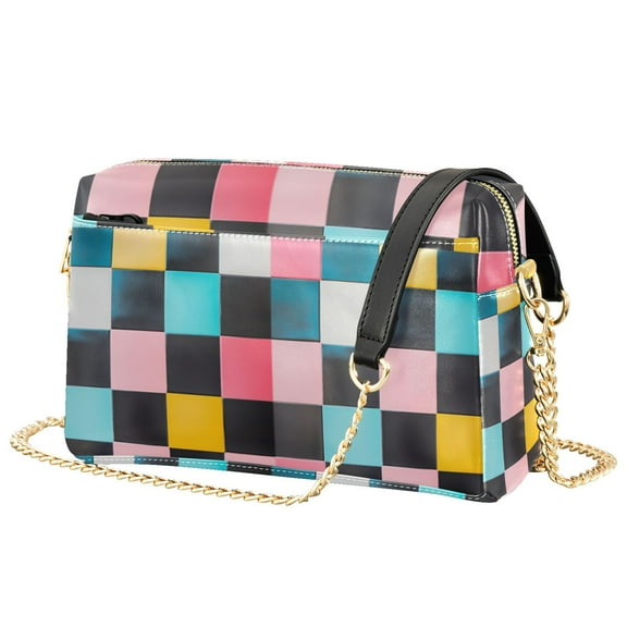 FORMRS Women Crossbody Purse with Chain Strap Vegan Leather Shoulder Handbag, Pink Checkered Pattern