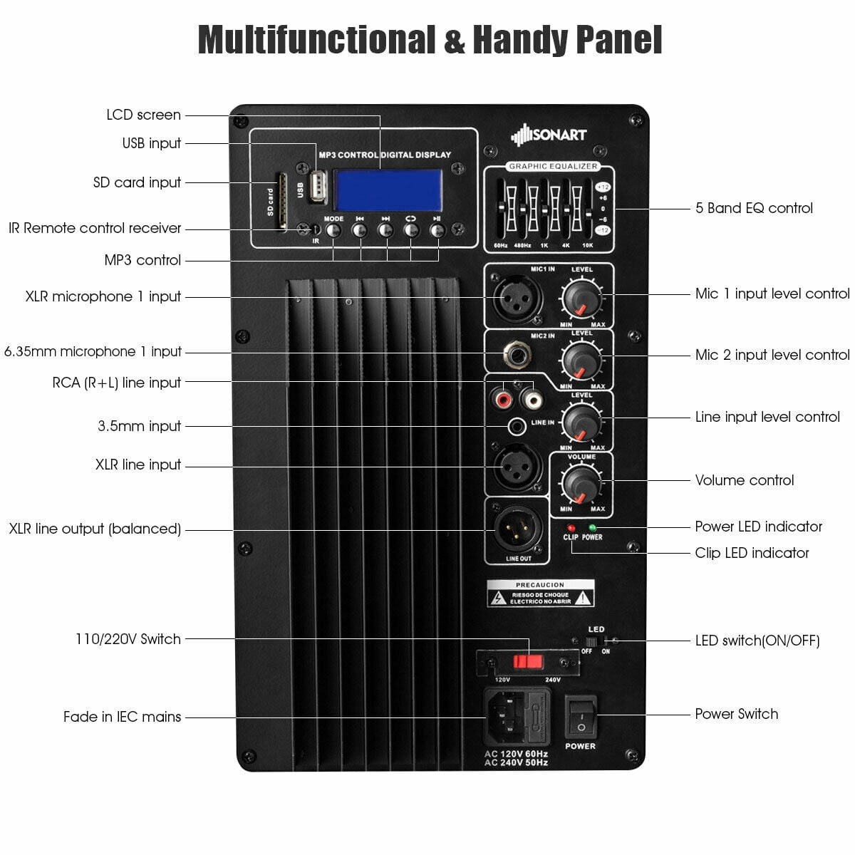 Gymax 15'' Portable 1500W 2-Way Powered Speaker With Illuminating Light