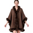 thumbnail image 2 of Fewfanhot Ruffled Faux Fur Trim Wool Blend Poncho Cape, Open Front Warm Wrap Shawl Coat for Women Winter, 2 of 5