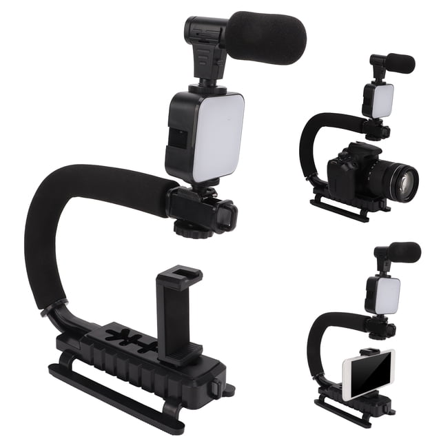 Stabilisateur de Caméra en Forme de U, Interface de Chaussure Chaude Stabilisant de Caméra à Main Microphone de Réduction du Bruit Standard 0.64cm Filet Anti-Débris pour l'Extérieur pour la Prise de Vue