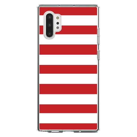 DistinctInk Clear Shockproof Hybrid Case for Galaxy Note 10 PLUS (6.8" Screen) - TPU Bumper, Acrylic Back, Tempered Glass Screen Protector - Red & White Bold Horizontal Stripes
