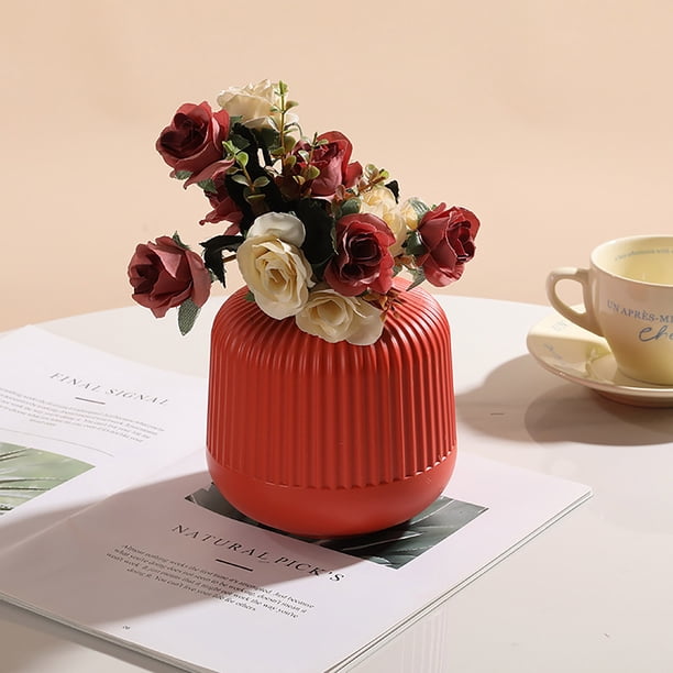 Jarrón de cerámica rosa para flores, centro de mesa de 23 cm, decoración de escritorio para el hogar, jarrón moderno estilo bohemio para regalo de boda o inauguración de la casa.