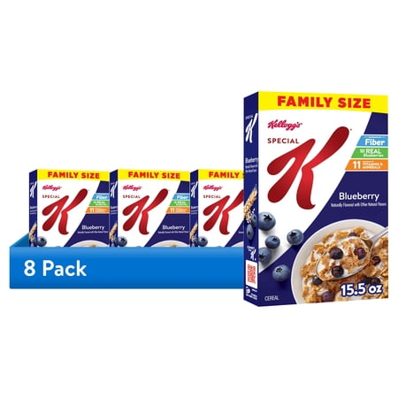 (8 pack) Kellogg's Special K Blueberry Breakfast Cereal, Good Source of Fiber, Family Size, 15.5 oz