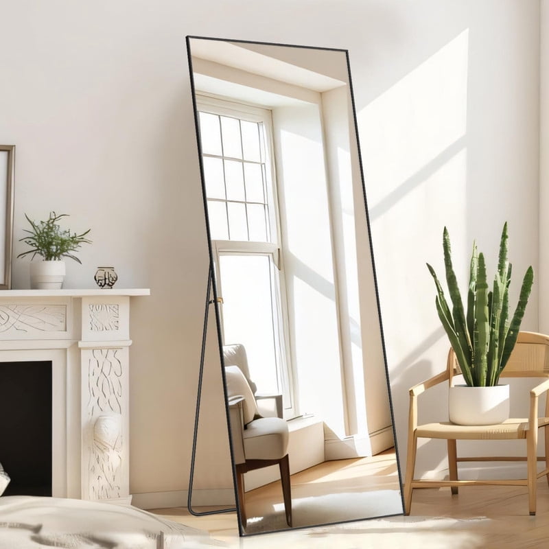 Gleamira 64"x21" Rectangle Full Length Mirror Floor Mirror Free Standing Mirror with Metal Frame, Black