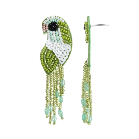 Time and Tru Green Beaded Bird Earrings, 1 Pair