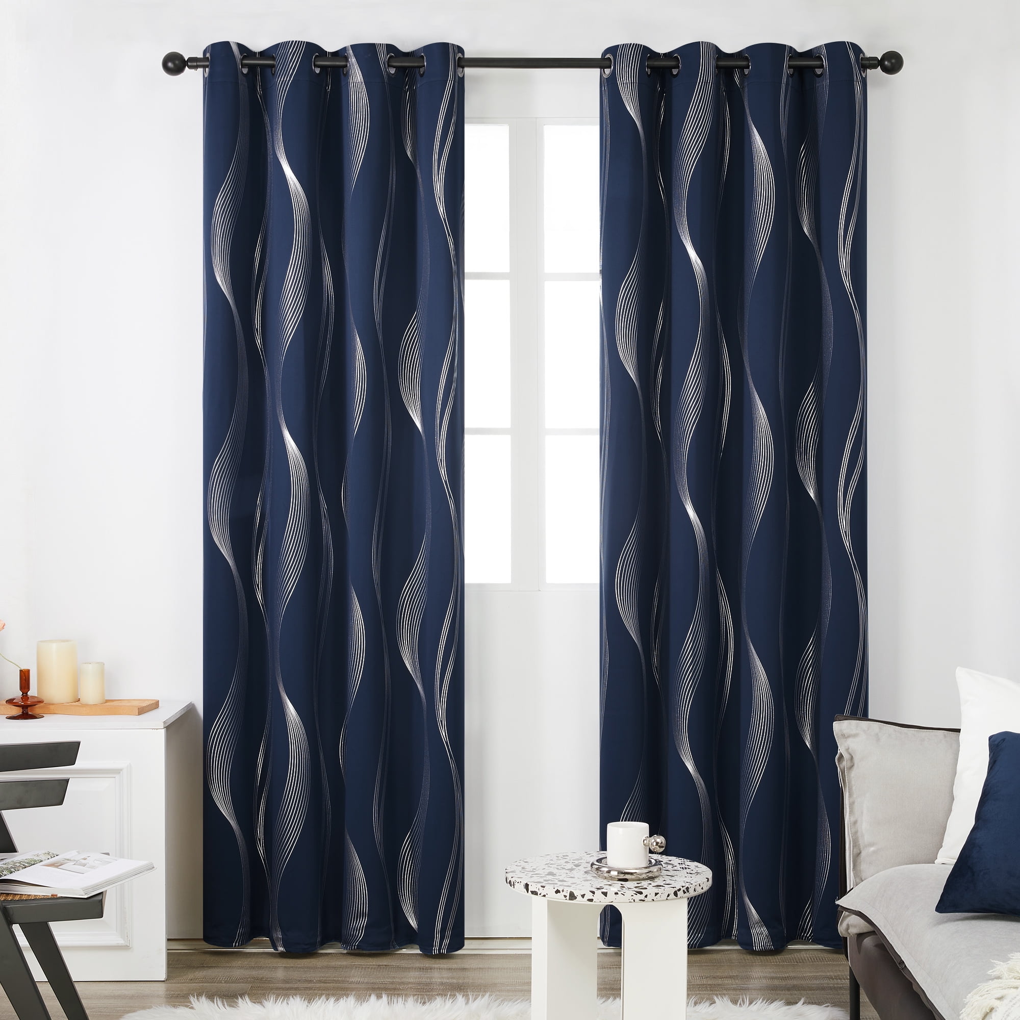 Details about   2 Panels Window Blackout Curtains Geometric Pattern Room Darkening Grey and Navy 