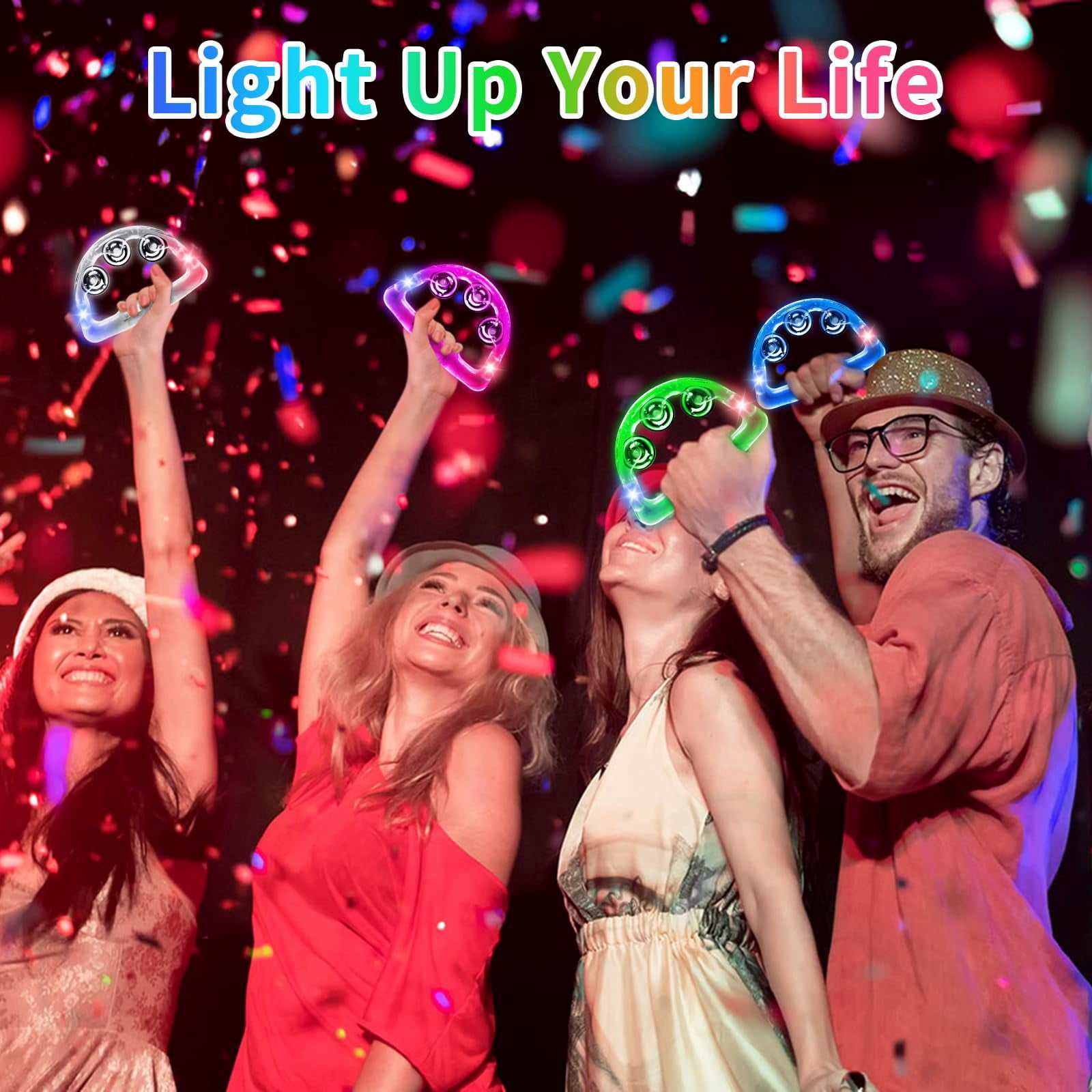 12 Pack Led Light Up Tambourines  Tambourine For Adults Kids Musical Flashing Glow In The Dark Handheld Percussion Instrument Wedding Party