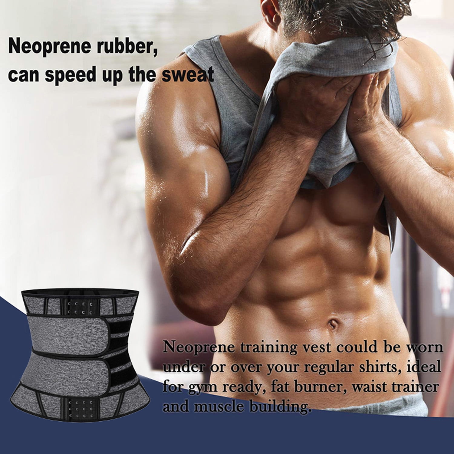 Neoprene Sauna Waist Trainer Corset Sweat Belt for Men Weight Loss Body Shaper Compression Trimmer Workout Fitness Fat Burner Back Suppor L Gray Walmart