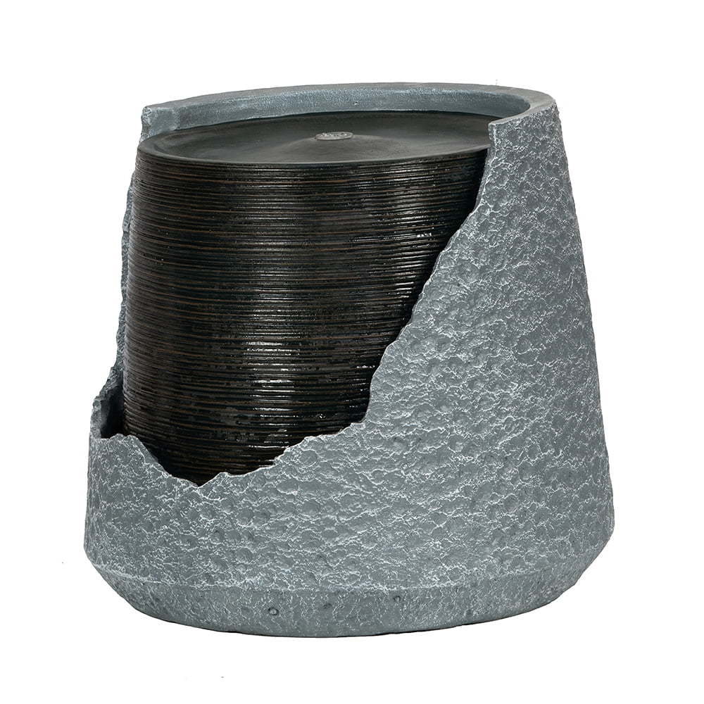 CoSoTower 20X20X18" Indoor Outdoor Polyresin Water Fountain, Unique Broken Urn Fountain Chic Dynamic Modern Design with Light for Garden, Lawn, Backyard, Porch