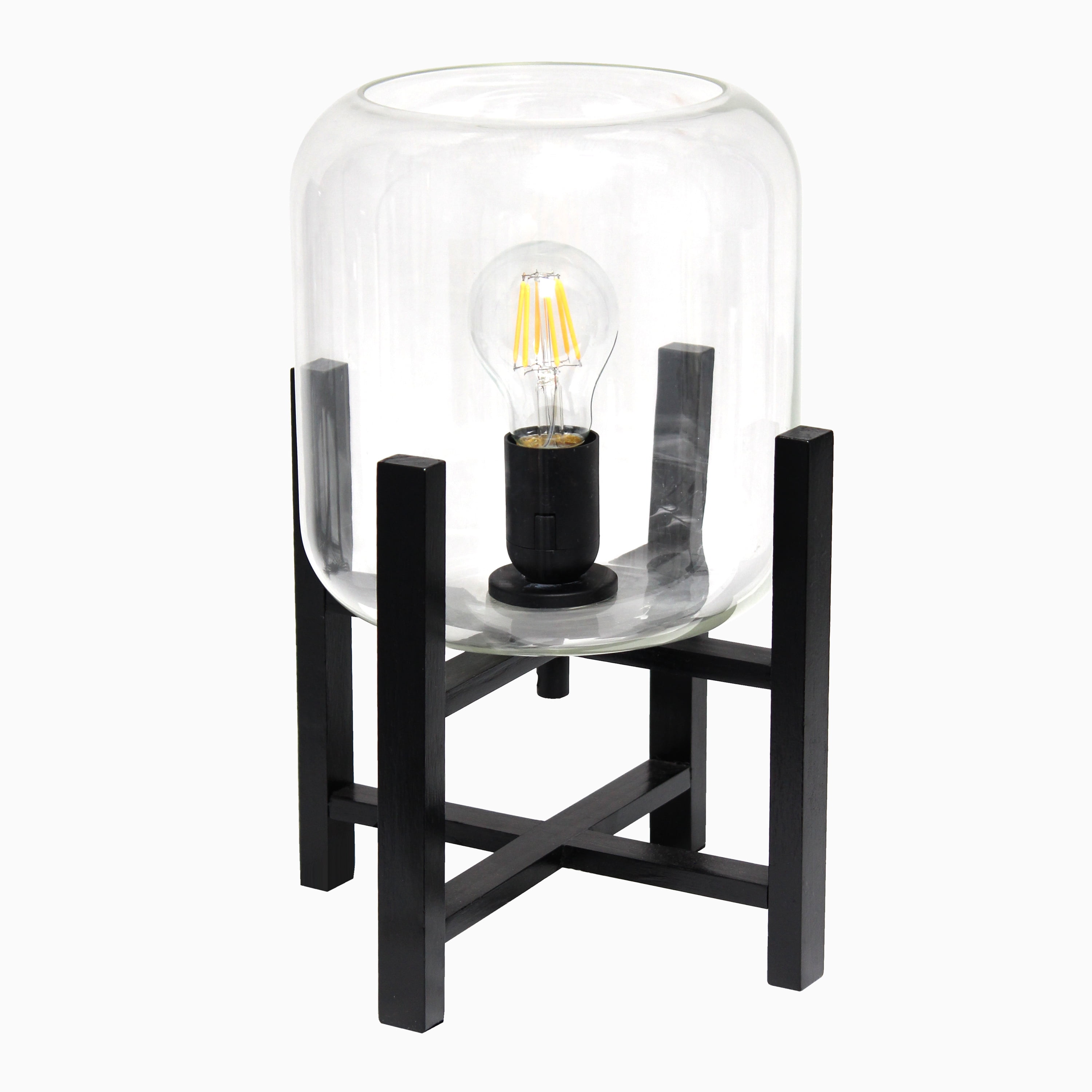 Simple Designs Black Wood Mounted Table, Stand Cylinder Shade Table Lamp
