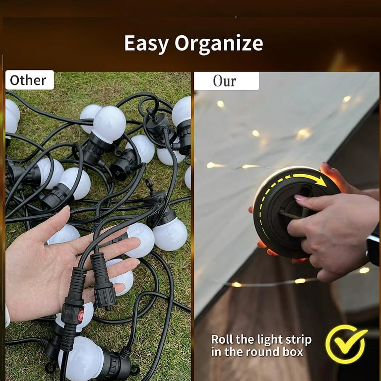 LED Camping Fairy Lights Portable Camping String Lights 1800Mah Battery for  Tent