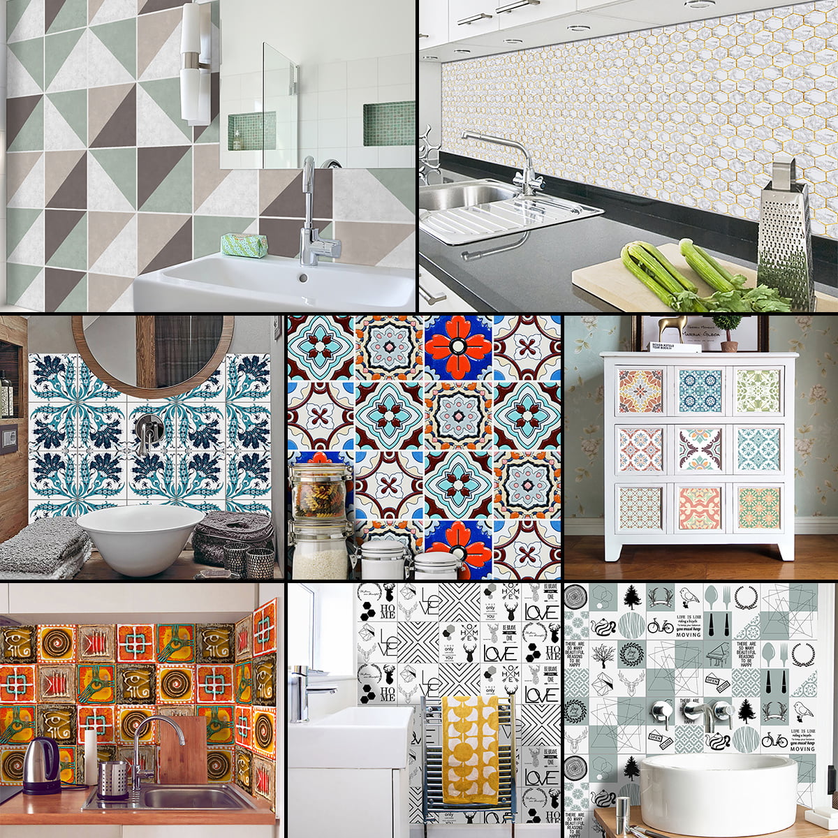 100PCS Self Adhesive Mosaic Tile Sticker Home Kitchen Decor Art Wall Decal 