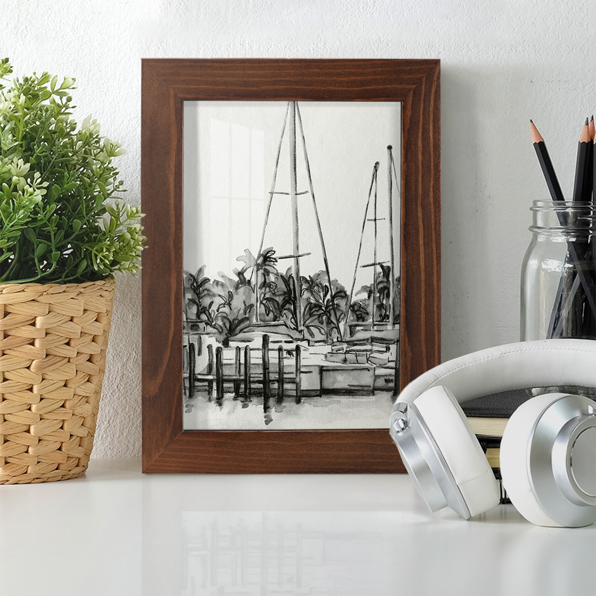 Neutral Tropics I - Framed Print w/glass - Chestnut