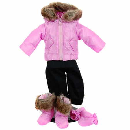 15 In Baby Doll Clothes, Twin 6pc Bitty Pink Winter Jacket, Pants, Boots, Mittens