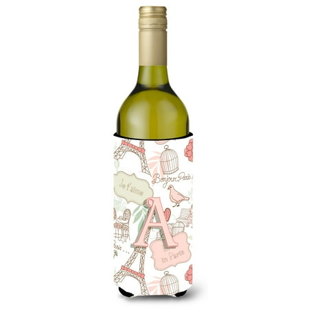 

Letter A Love in Paris Pink Wine Bottle Beverage Insulator Hugger CJ2002-ALITERK