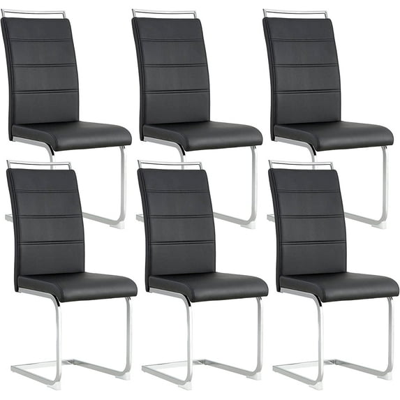 Modern Dining Chairs with Faux Leather Padded Seat Dining Living Room Chairs Upholstered Chair with Metal Legs Design for Kitchen, Living, Bedroom, Dining Room Side Chairs Set of 6 (Black set of 6)