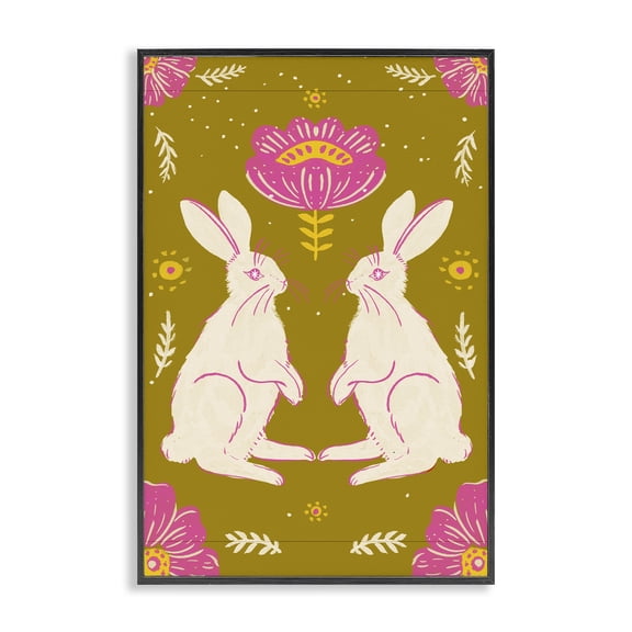 Stupell Industries Eclectic Mirrored Spring Bunnies Black Framed Giclee Art, 12 x 18, by Hannah Moren