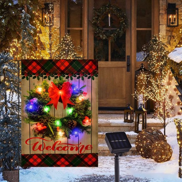Dvkptbk Linen Flags Outdoor Illuminated Christmas Garden Flags LED Garden Flags Winter Patio Flags 12X18 in Double-Sided Flags Suitable for Outdoor Patios Porches and Lawns Christmas Decorations