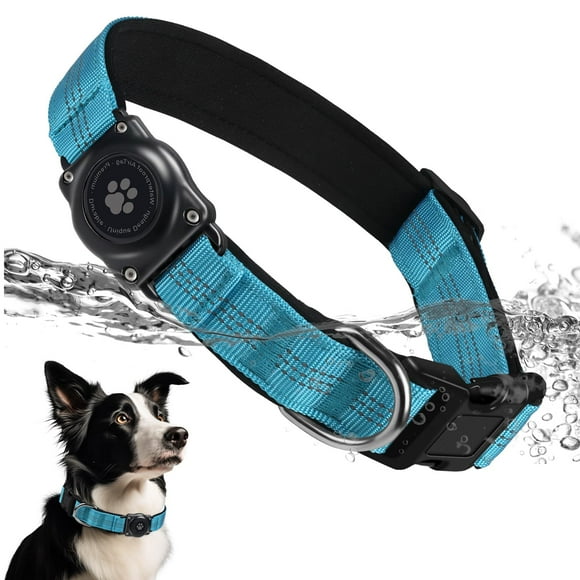 Collar para perro Furrigo mejorado, soporte para AirTag, impermeable, azul XS