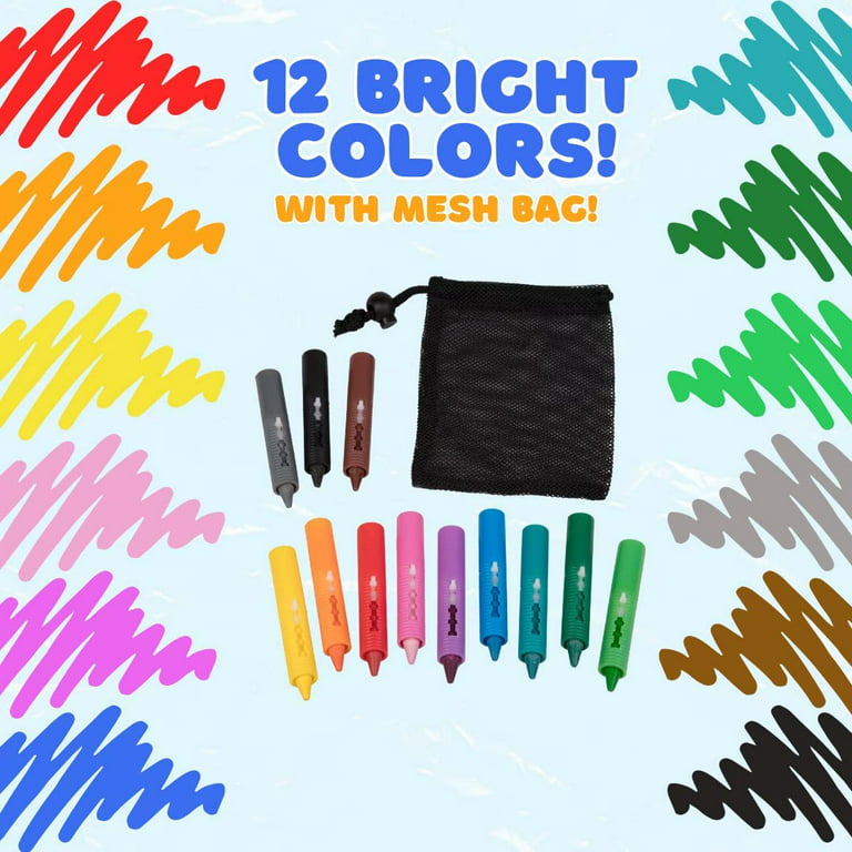 Bath Crayons Super Set - Set of 12 Draw in The Tub Colors with Bathtub Mesh Bag, Unique Won't Disintegrate in Water Formula