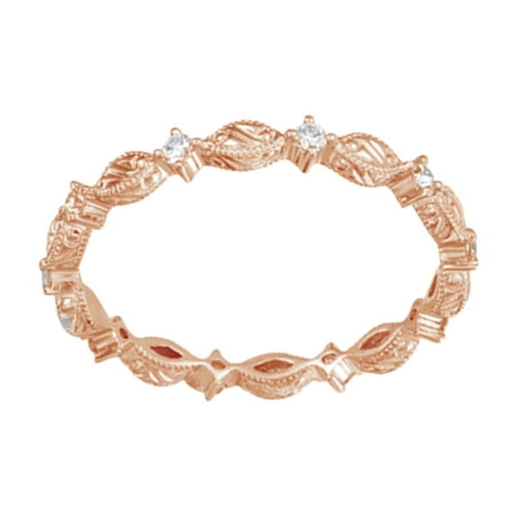 AFFY Round Cut White Natural Diamond Full Eternity Band Ring In 14K Solid Rose Gold (0.16 Ct), Size-4