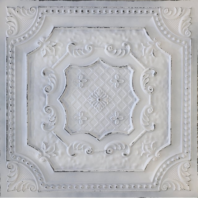 Drop-In, Glue-Up 2'x2' Faux Tin PVC Ceiling Tile , Ashy Snow