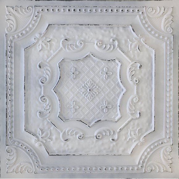 Drop-In, Glue-Up 2'x2' Faux Tin PVC Ceiling Tile , Ashy Snow