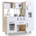 thumbnail image 3 of LAZY BUDDY Kids Pretend Play Kitchen, Wooden Kitchen Playset Toddler Toy Kitchen with Realistic Light & Sound, for Children Age 2+, 3 of 11