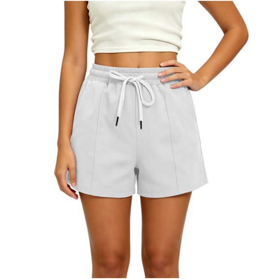 Byworldtasic Women's Elastic Waist Knee Length Bermuda Shorts with Drawstring Comfort-Fit Casual Shorts