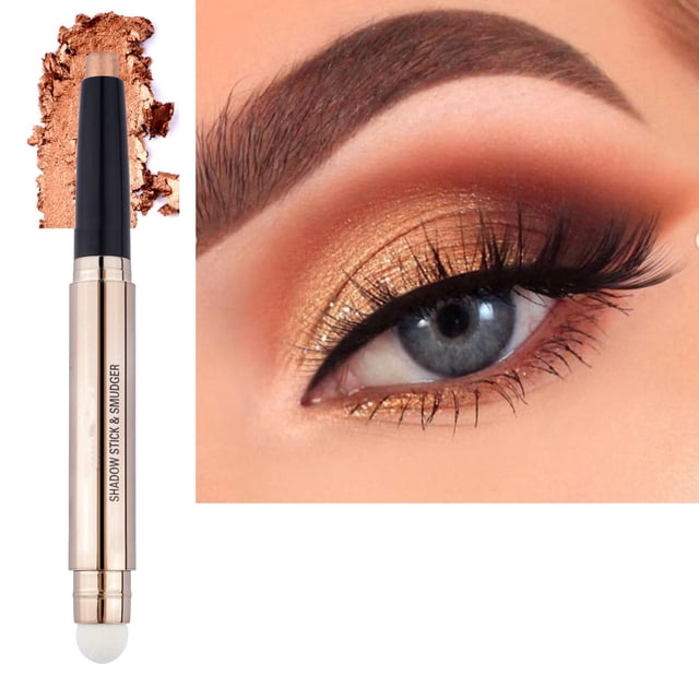 LGSZGDCN 2 en 1 Sombra de ojos en barra y pincel Crema suave Brillo Sombra Lápiz Larga duración Impermeable Sombra de ojos Resaltador Hipoalergénico Aspecto de ojos multidimensional