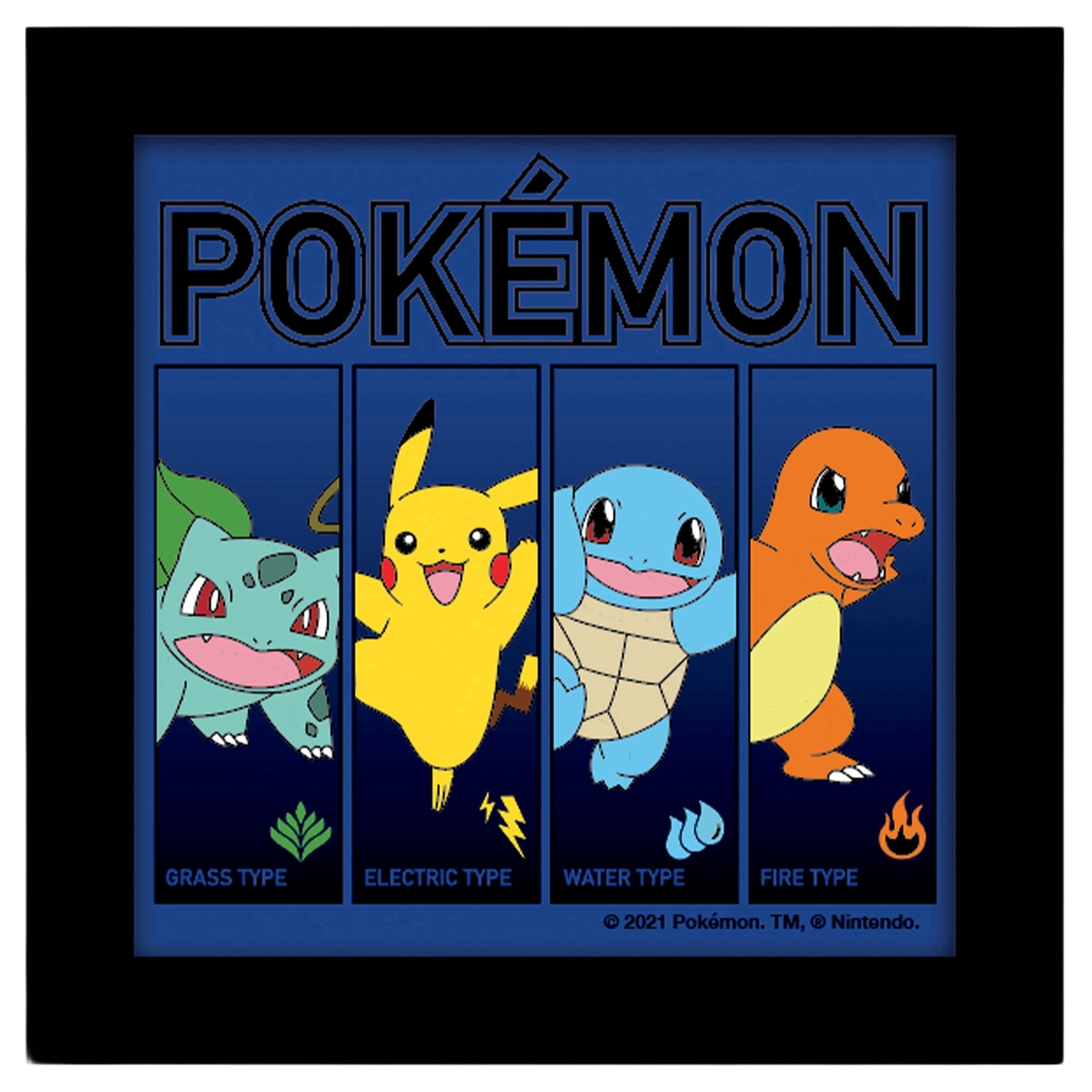 (2 pack) Silver Buffalo Pokemon Starter Binding Types Gel Coat 6" x 6" Framed MDF Modern Wall Art
