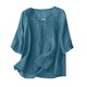 thumbnail image 4 of Neewe Women's Summer Casual V Neck Half Sleeve T-Shirts Solid Color Loose Fit Comfy Basic Cotton Linen Tops, 4 of 7