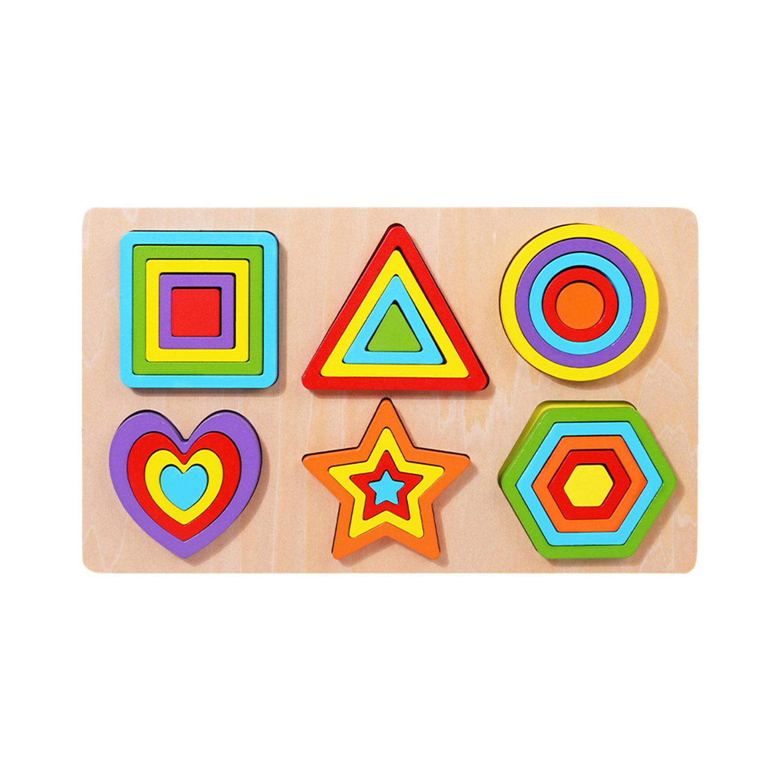 Wooden Preschool Shape Puzzle Geometric Matching Toys Toddler Montessori Toy Learning Block