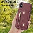 thumbnail image 3 of Wallet Case for iPhone XR, Classic Lychee Texture PU Leather Purse Case with Accordion Card Slots, Protective Crossbody Flip Cover with Zipper Shoulder Strap Lanyard for iPhone XR, Winered, 3 of 8
