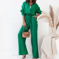 thumbnail image 1 of Traje Verano 2 Piezas Conjunto de pantalón largo de 2 piezas para mujer, camiseta informal de ajuste holgado, traje diario de color sólido Cgtredaw Verde Xxl para Mujer, 1 of 1