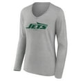 thumbnail image 2 of Women's Heather Gray New York Jets Logo Team Lockup Long Sleeve V-Neck T-Shirt, 2 of 3