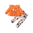 thumbnail image 1 of Bagilaanoe 2Pcs Toddler Baby Girl Halloween Outfits Letter Print Long Sleeve Tunic Tops + Letter Pumpkin Ghost Print Trousers 6M 12M 18M 24M 3T 4T Infant Fall Long Pants Set, 1 of 9