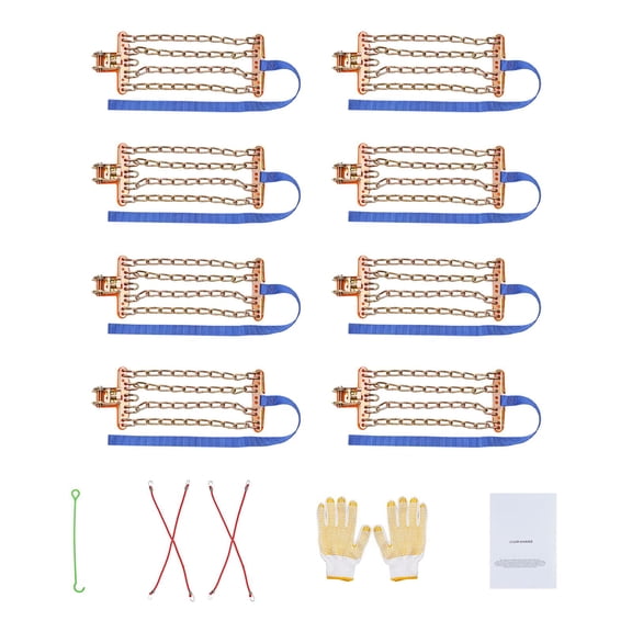 8 PCS Snow Chains, Tire Traction Wheel Chains for Tire Width 9.2-11.2 in/235-285 mm, Manganese Alloy Steel Emergency Tire Chains for Cars, Pickups, SUVs, and Trucks