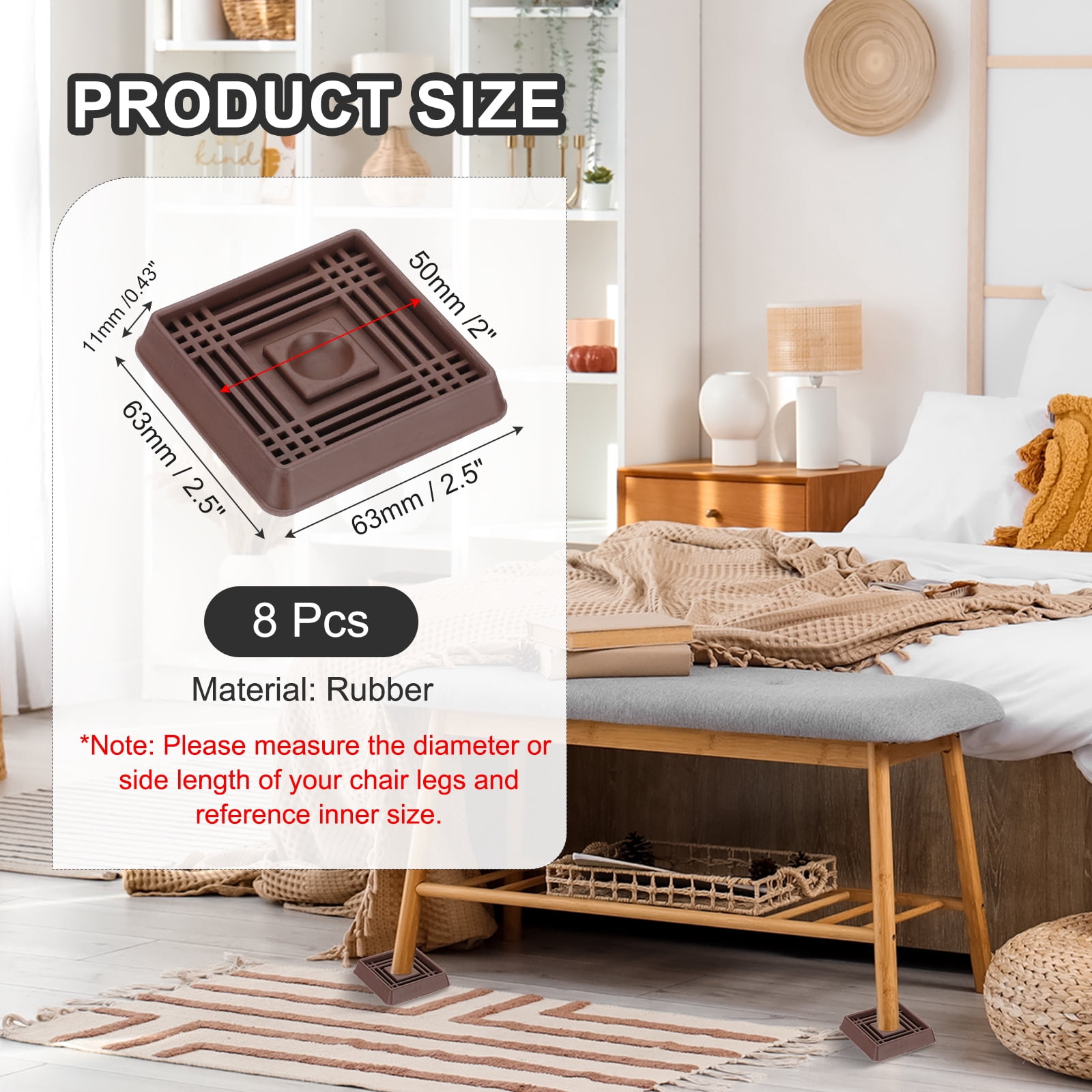 Unique Bargains Caster Cups Square Furniture Feet Floor Stopper Pad Protector 2"x2" Brown