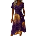thumbnail image 4 of Halloween Dresses for Women Witch Hat Short Sleeve Ghost Casual Wrap Dresses Pumpkin V Neck Cute Wedding Guest Dress S, 4 of 5