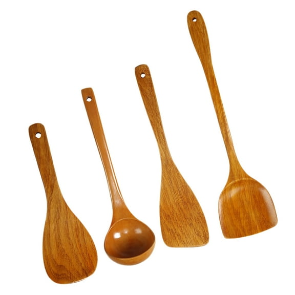 EXHUMKY 1 Set of 4pcs Kitchen Cooking Utensil Set Heat Insulation Wood for Novice Chefs