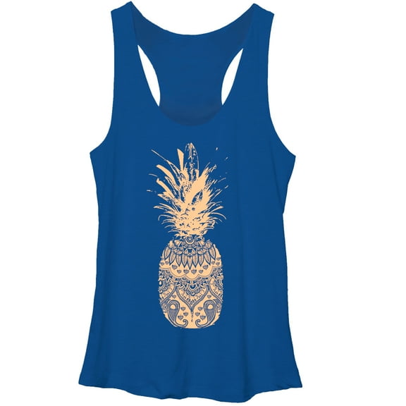 Women's Lost Gods Henna Print Pineapple Racerback Tank Top Royal Blue Heather Small