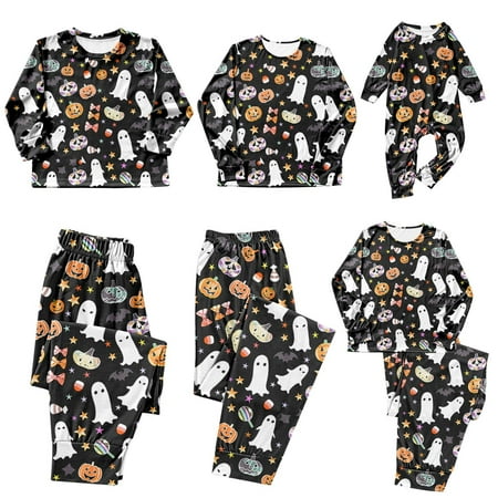 

zbxnLI Family Halloween Pajamas Set Cute 15 Piece Pjs Sets Pumpkins & Ghosts Print Family Matching Outfits