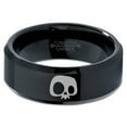 thumbnail image 2 of Tungsten Bony Skull Skeleton Head Band Ring 8mm Men Women Comfort Fit Black Beveled Edge Polished, 2 of 4