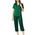thumbnail image 2 of Unique Bargains Women's Loungewear Tops and Capri Pants Satin Pajama Sleepwear Sets, 2 of 5