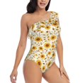 thumbnail image 3 of Goofa Brown Leaf Sunflower Pattern Women's One Piece Swimsuits Tummy Control Bathing Suits Asymmetric One Shoulder Swimwear-Large, 3 of 6
